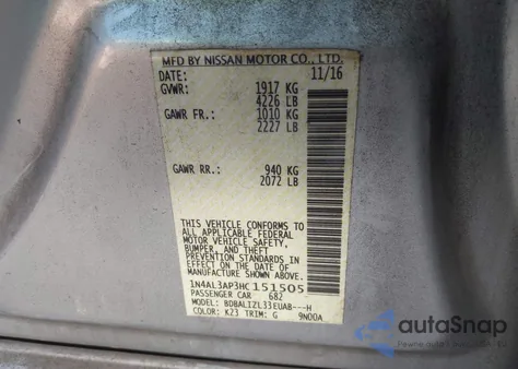2017 Nissan Altima 2.5 Sv from USA, damaged, VIN 1N4AL3AP3HC151505